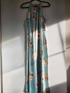 A New Day Mint Floral Satin Slip Maxi Dress Flowy Spring Summer NWT